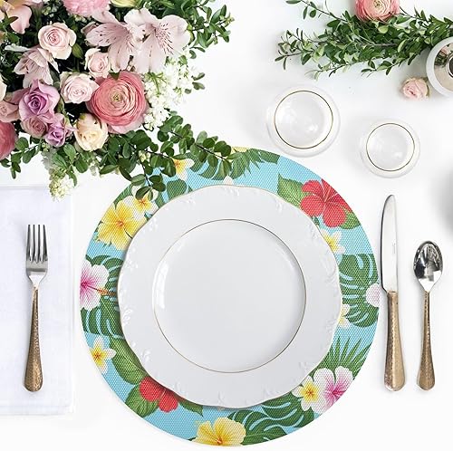 Miniatura 5 de Tropical Leaves Vibrant Flowers Red Round Place Mats, Heat Resistant Non Slip Dinner Placemats Round for Kitchen one sizex6