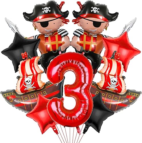 Decoraciones de fiesta de barco pirata, 9 globos para suministros de cumpleaños de 5 años, tema pirata