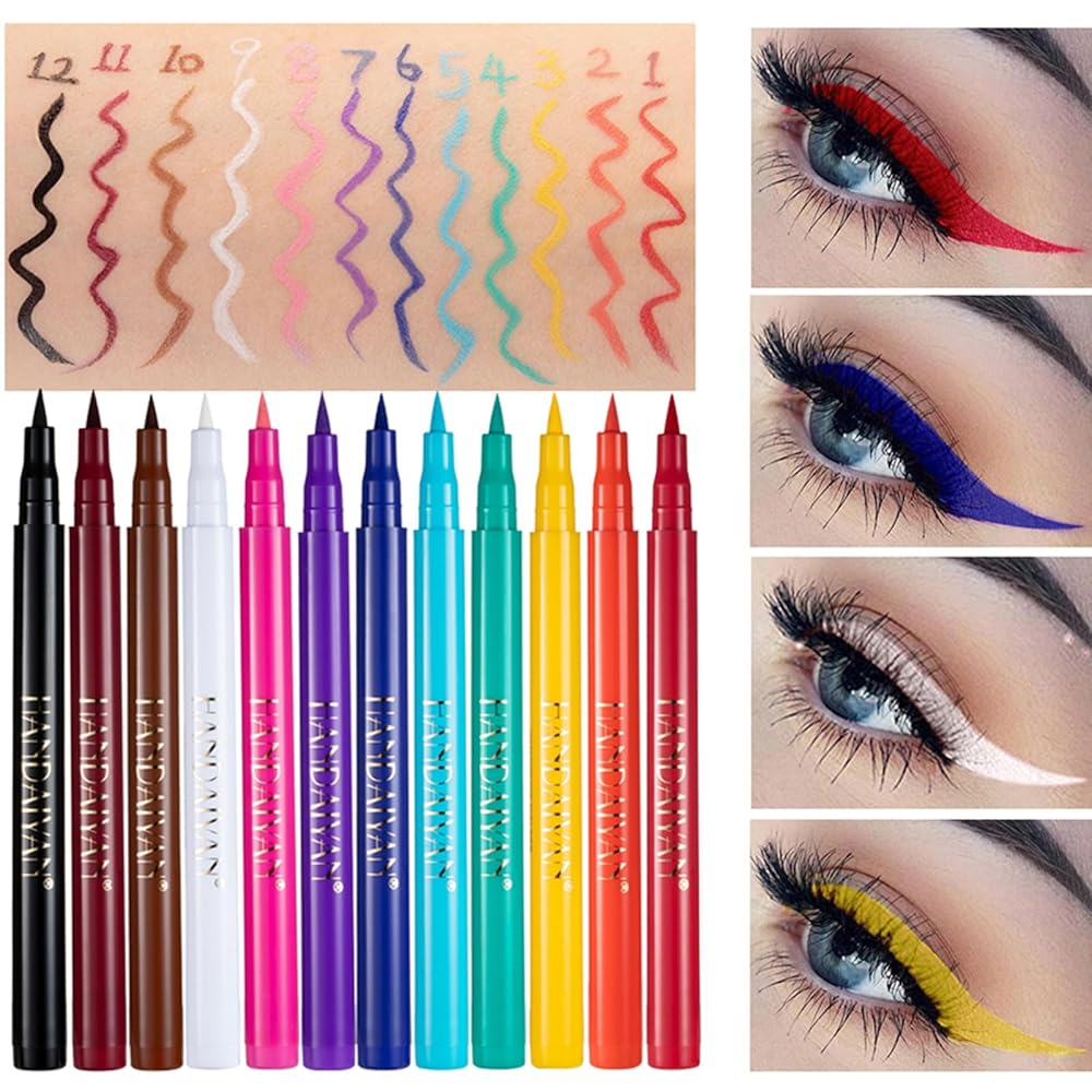 BONNIE CHOICE 12 Colors Matte Liquid Eyeliner Set, Colorful Neon Eyeliner Pencil Rainbow Waterproof Long Lasting Matte Colorful Milti-Functional Eyeshadow Pen Eye Makeup Christmas Day Gifts for Women
