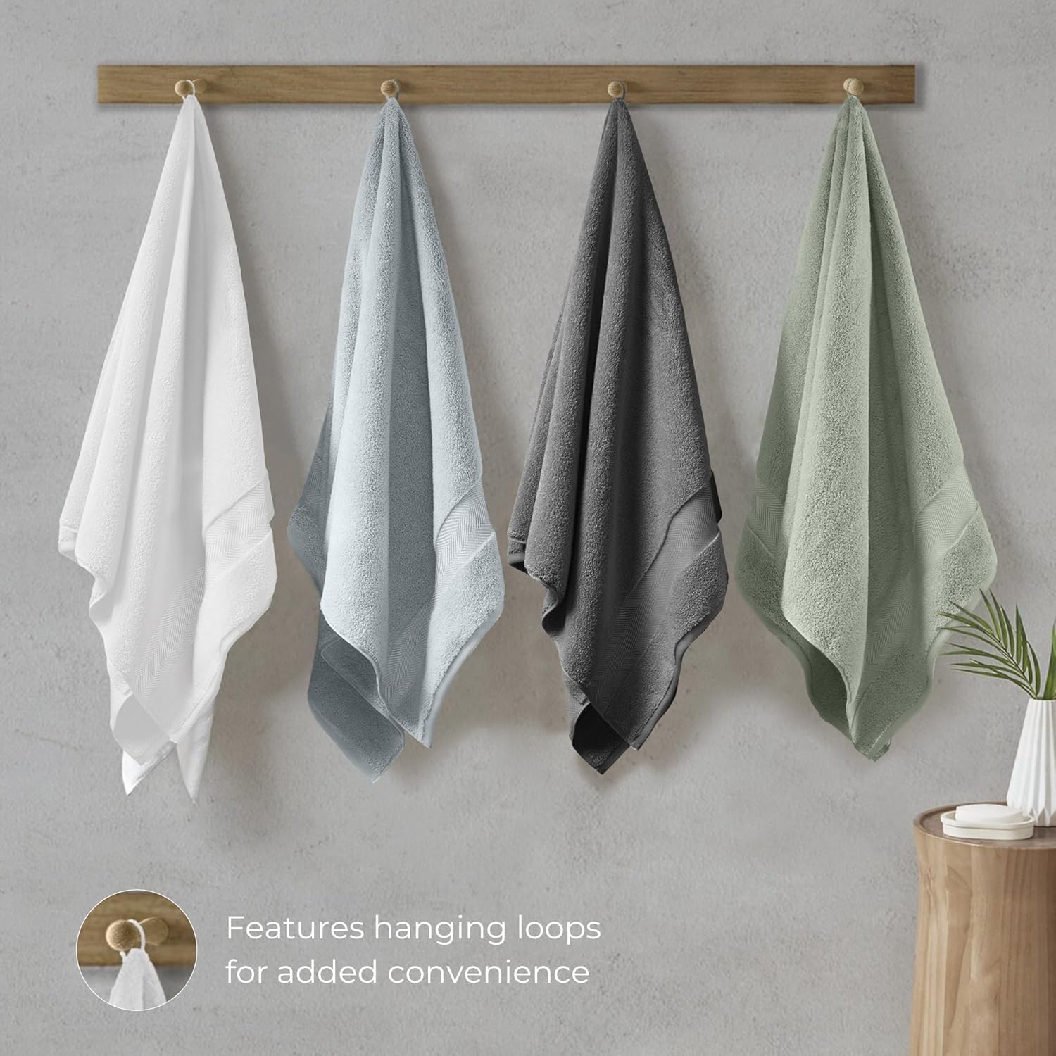 Bamboo Bath Towels, Set of 6 | Super Absorbent, Quick Dry, Extra Plush | Bamboo Viscose & Zero-Twist Cotton | Thick & Soft Blend | 700 GSM Luxury Shower Bathroom Towel | Color Eucalyptus