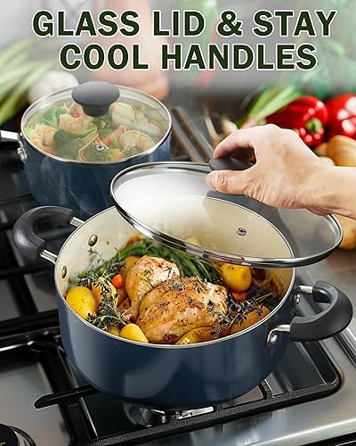 Miniatura 4 de Cook N Home Juego de ollas y sartenes antiadherentes, juego de utensilios de cocina de cerámica de 10 piezas, juego de cocina antiadherente con