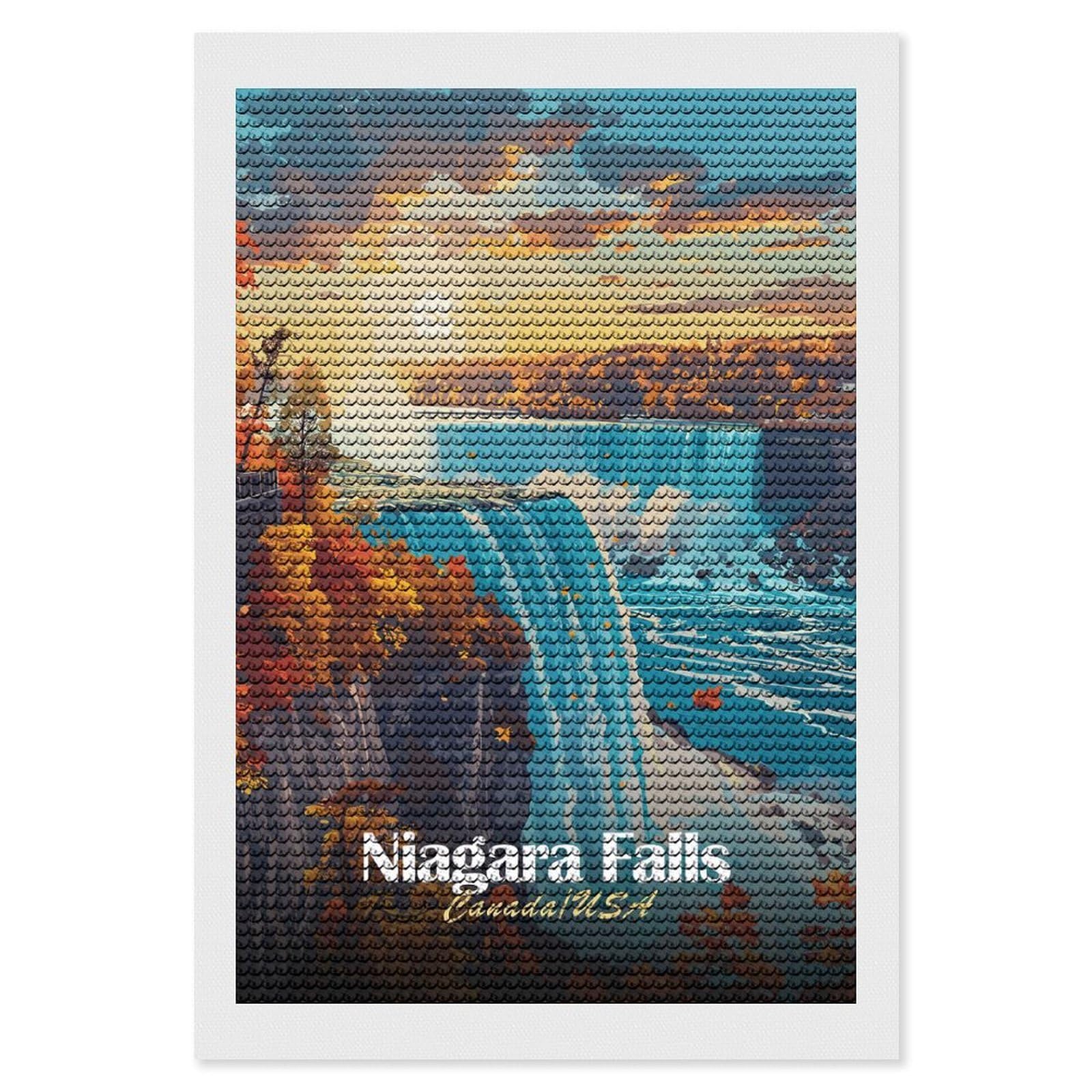 Junmoney Niagara Falls Sunset Full Drill Diamond Painting Kit 8"x12", Sparkling Round Gems, Decorate Your Room, Mindful Craft Activity