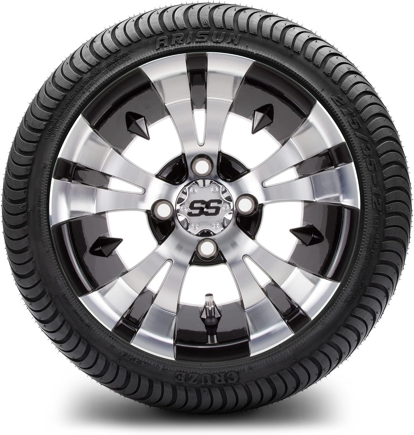MODZ® Vampire Machined Black 12" Golf Cart Wheels and Arisun Cruze (215/35-12) DOT Low Profile Golf Cart Tires Combo - Set of 4