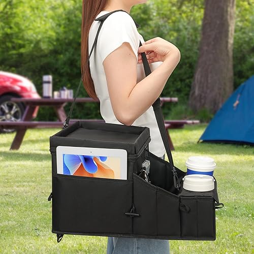 Miniatura 9 de Organizador de asiento de automóvil, organizador de asiento trasero con bandeja portavasos, almacenamiento para niños y adultos, enfriador de viaje