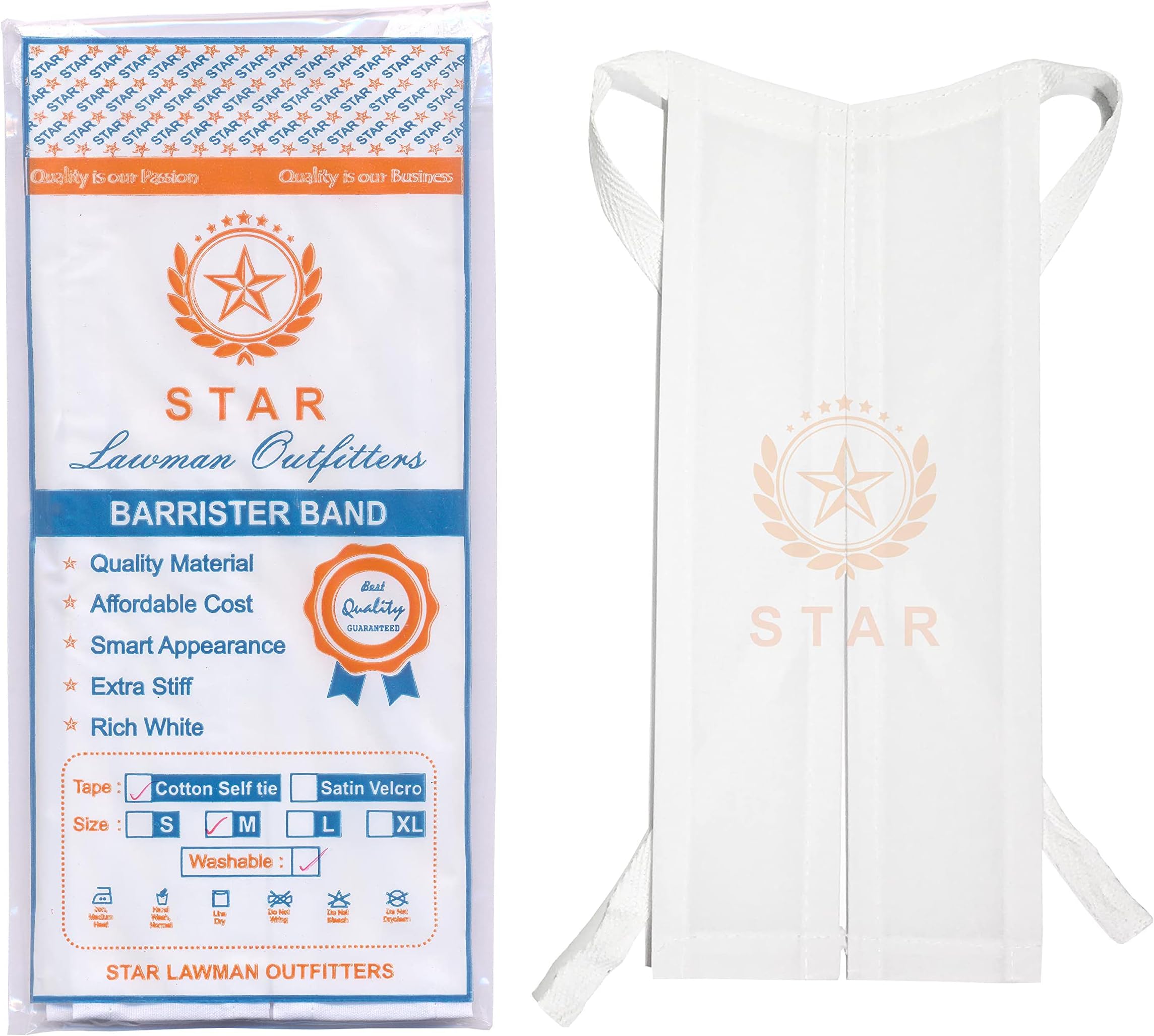 STAR LAWMAN OUTFITTERS BARRISTER BAND - MEDIUM SIZE (10 inch Height) - SELF TIE (LAWYER BAND, ADVOCATE BAND, JUDGE BAND) - 10 Packets, 30 pieces