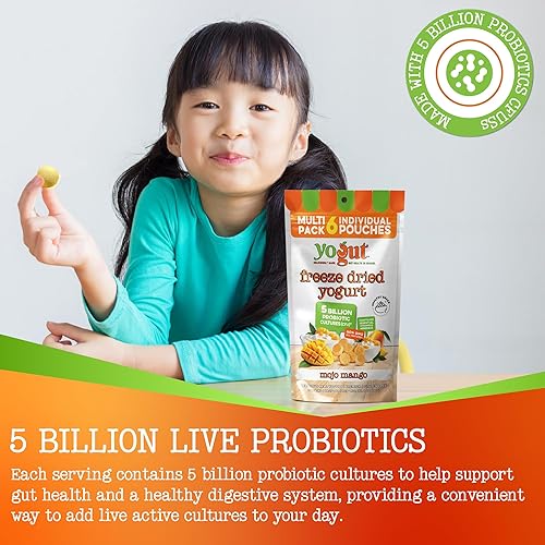 Miniatura 5 de Yogut Bocadillo de yogur liofilizado, mango, paquete de 6, bocadillos saludables para niños, niños pequeños y adultos, sin gluten, sin OMG, con 5