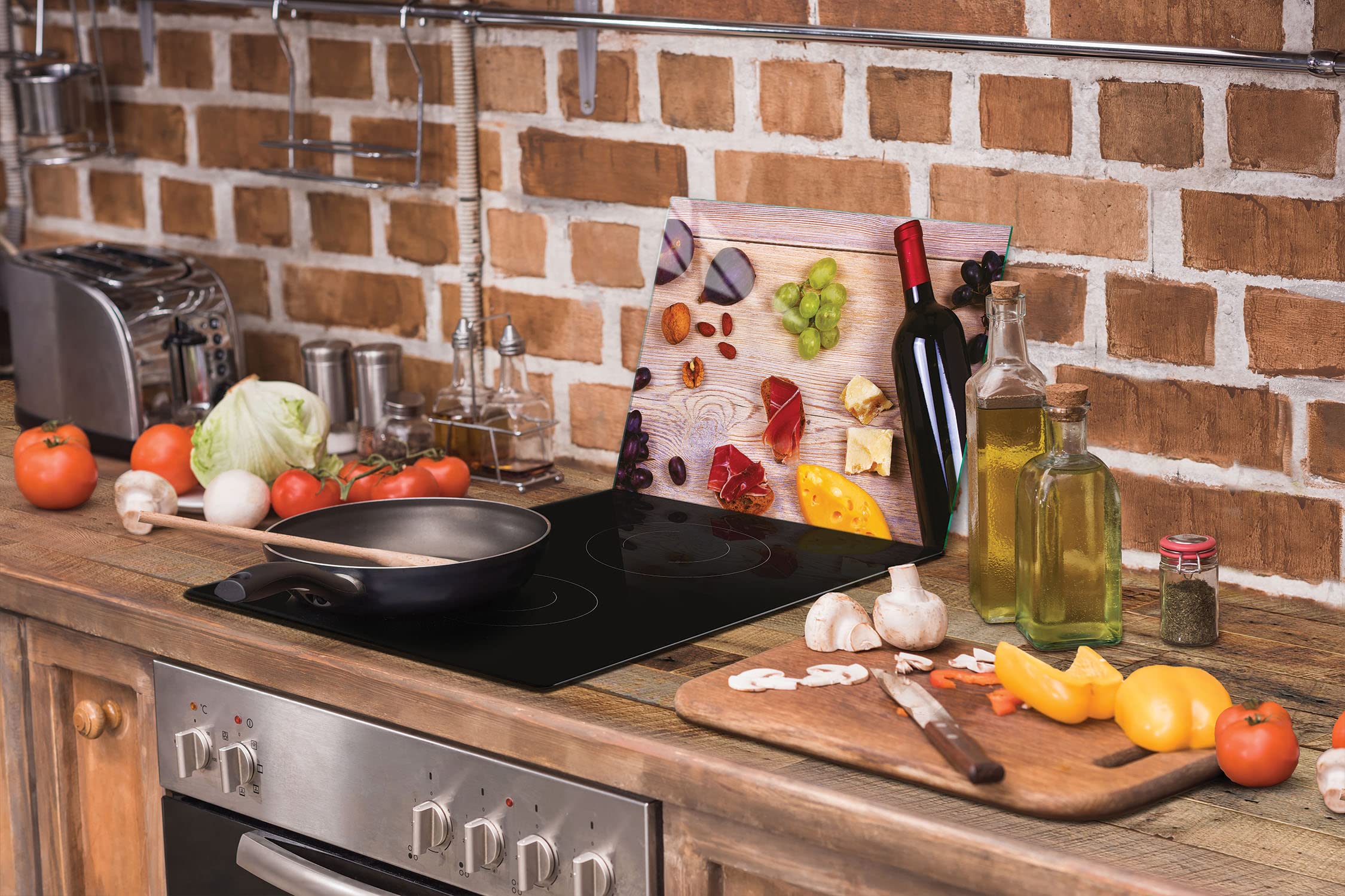 DarHaus Tagliere In Vetro Temperato 40x30 Cm – Copripiano Per Induzione E Superficie Decorativa Con Motivo Frutto Del Vino