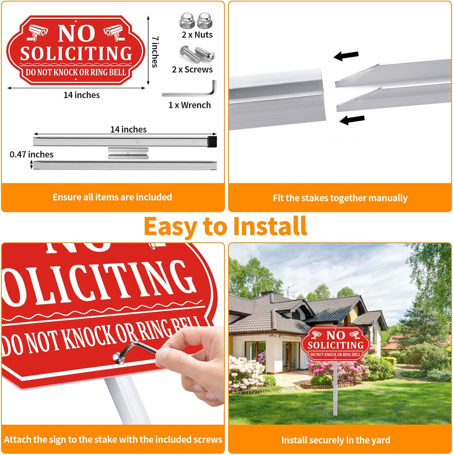 家への勧誘サインなし、玄関ドアへの勧誘サインなし、頑丈なアルミニウムヤードサイン、28インチの杭付きUV保護耐候性、芝生ガーデンへの
