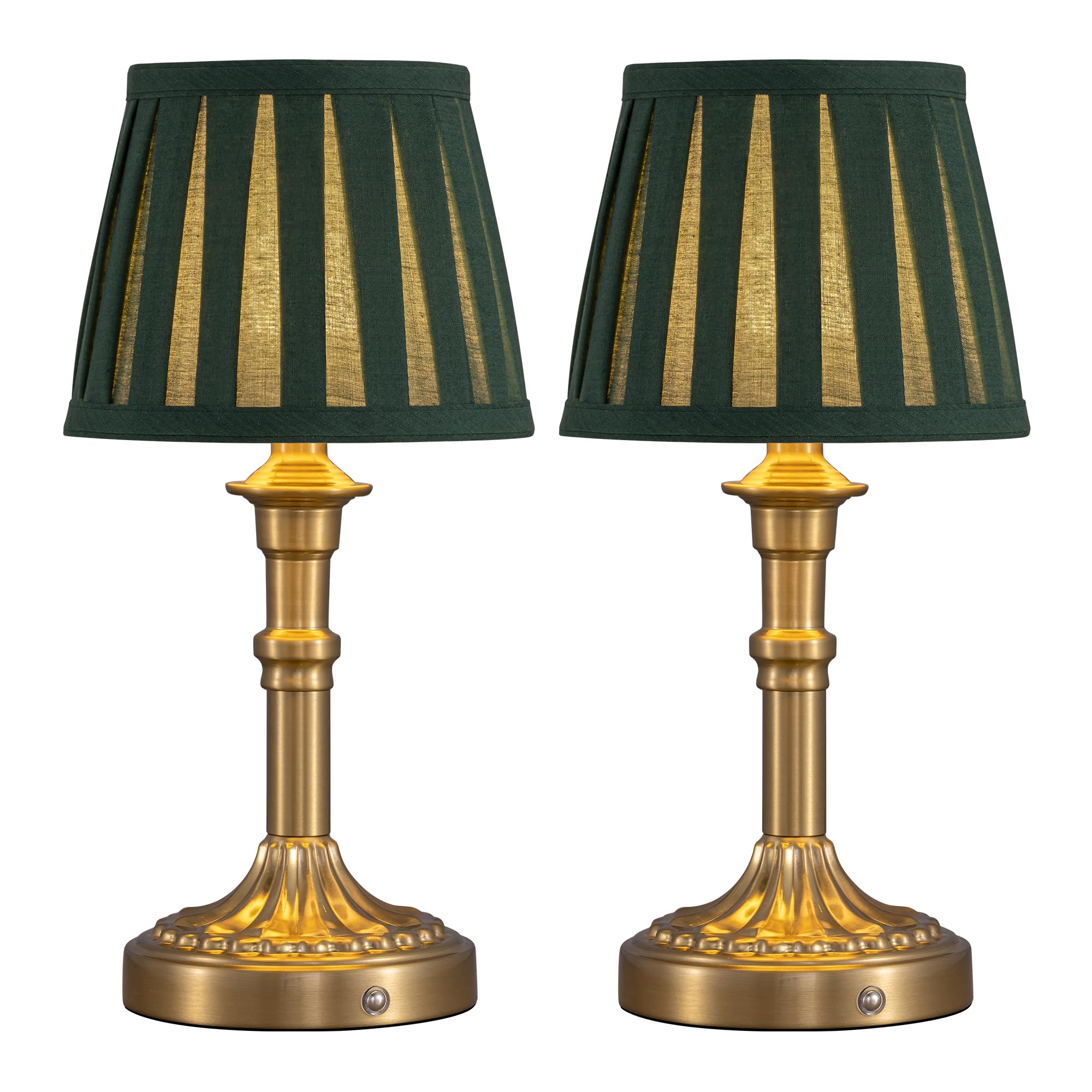 NEWSEE 2-Pack Rechargeable Cordless Table Lamp,Battery Operated Small Bedside Lamp with Fabric Shade,Stepless Dimming LED Touch Light for Living Room,Dining Room,Bedroom,Bathroom(Bronze+Green)
