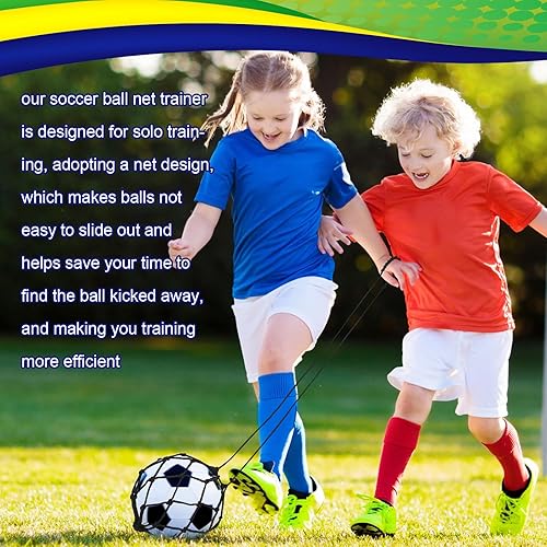 Miniatura 6 de Windyun 12 unidades de entrenador de patadas de fútbol solo, red de entrenamiento elástico para práctica de patadas juveniles, tamaño de pelota 3,