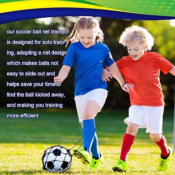Windyun 12 Pcs Soccer Kick Trainer, Adjustable Return Throwing Trainer Bungee Net Fits Ball Size 3, 4, 5, Hands-Free Soccer Ball Training Net for Youth Solo Kicking Practice Equipment