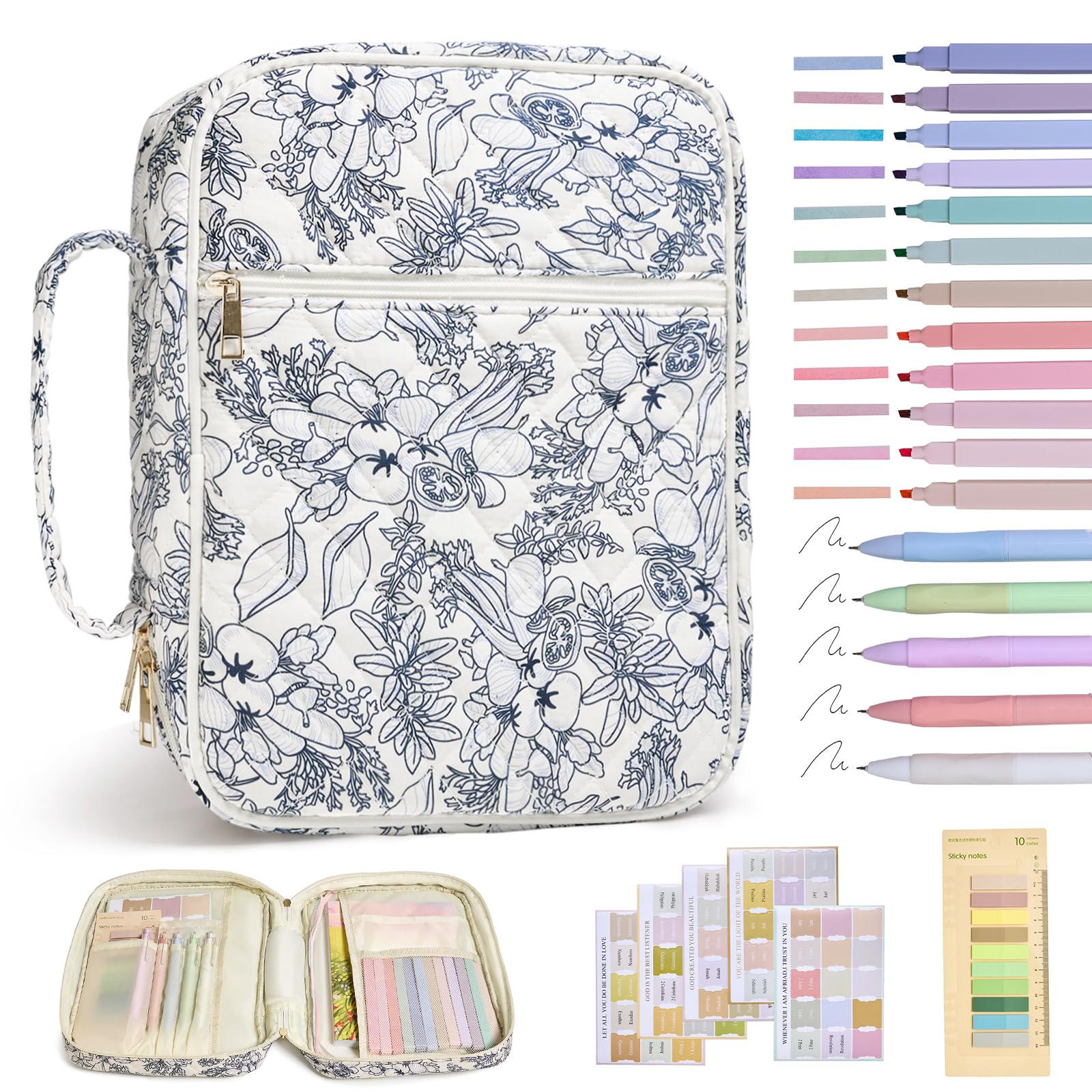 Bible Cover Case for Women Large Bible Cover with Durable Handle Quilted Bible Carrying Case for Girls Bible Study Supplies Accessories (Big Blue