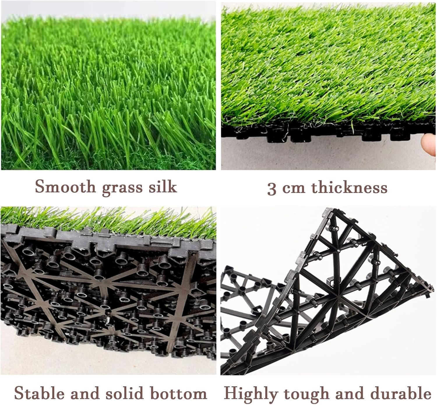Dalles et lames de terrasse en composite, Tuiles de terrasse emboîtables en bois carrées multicolores, 11 pièces, for revêtement de sol extérieur(Artificial Green Grass)