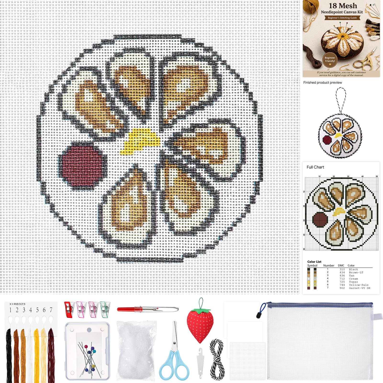 Rivvlive 26 Pcs Half Shell Oyster 18 Mesh Needlepoint Canvas Kit Beginner