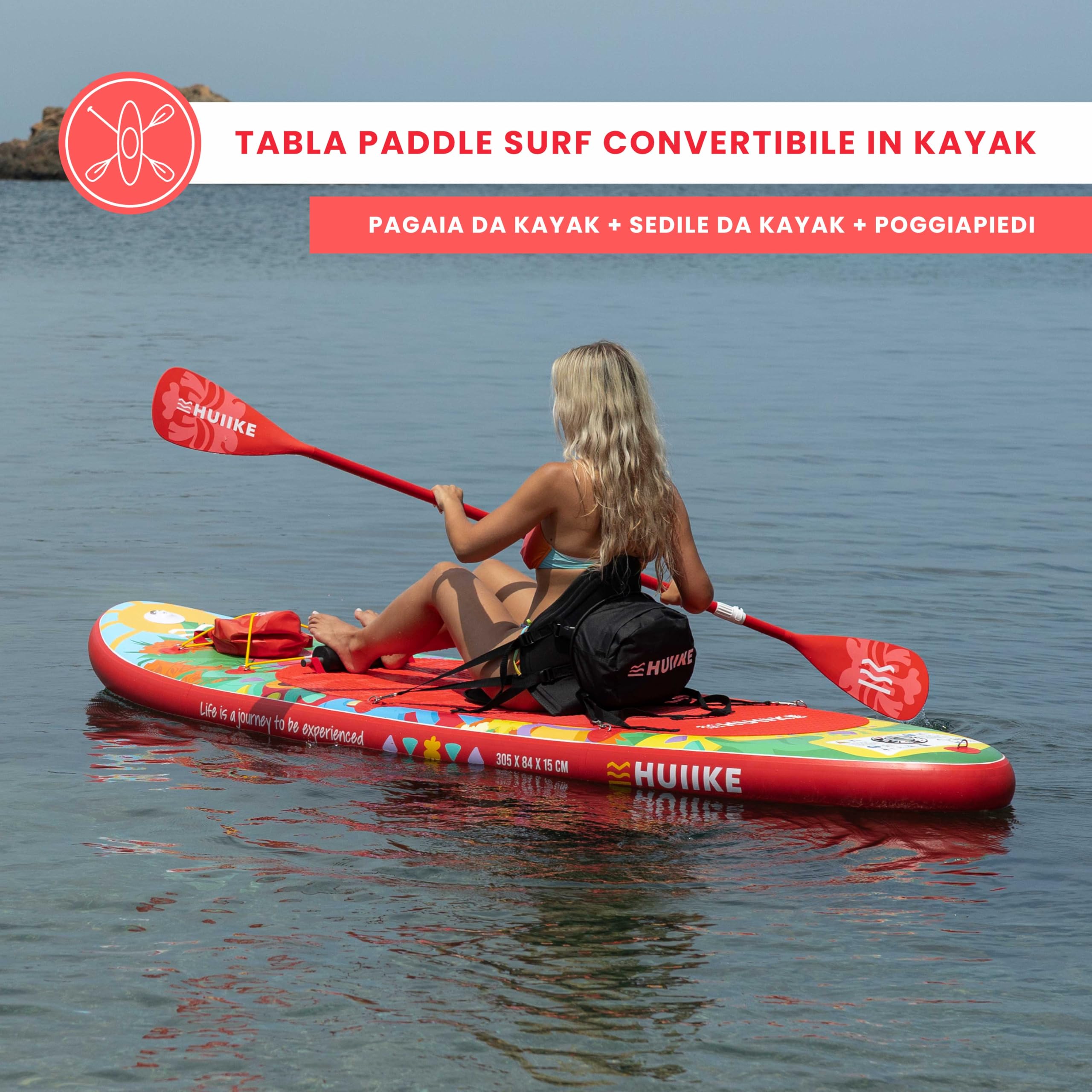 HUIIKE Tavola Sup Gonfiabile Adulti con Accessori Inclusi, Pagaia, Pinne, Pompa. Stand Up Paddle Board con Grande Stabilità e Resistenza. 305 x 84 x 15 cm, Carico Massimo 130 kg