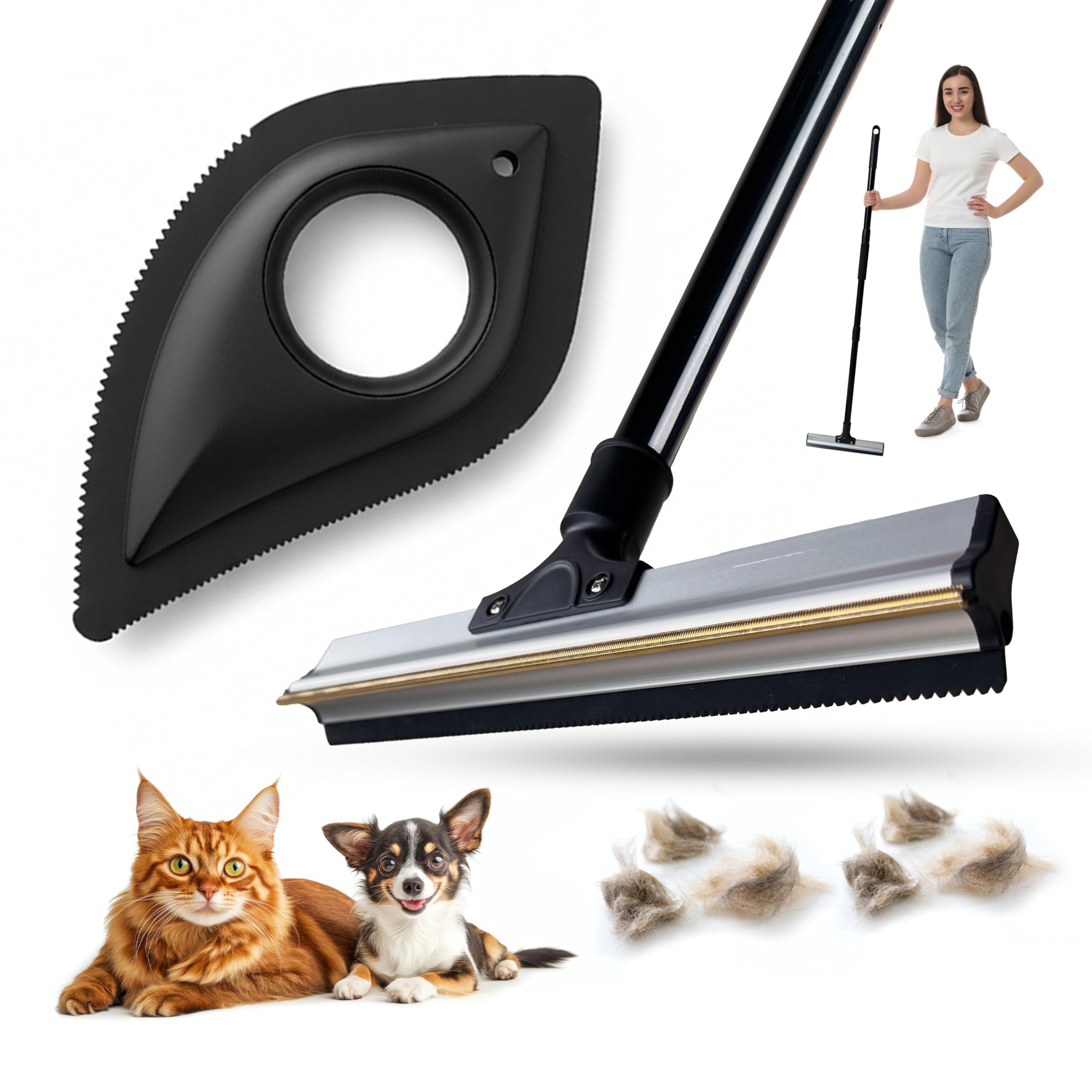 Curioh Ultimate 2-in-1 Carpet Rake and Pet Hair Removal Tool for Floors, Cars & Rugs - Long Handle Carpet Scraper tool and Small Cat and Dog Hair Remover for Cleaning - Pet and Lint Brush is UK OWNED