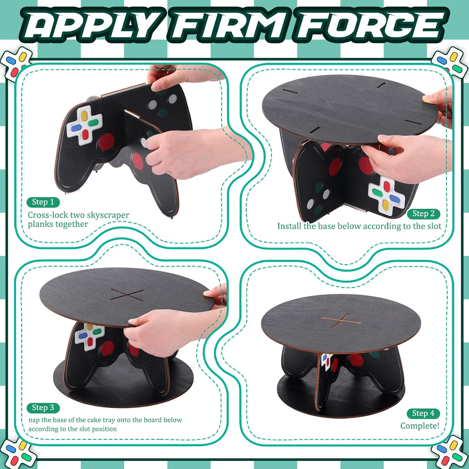 12 Inch Wood Video Game Cupcake Stand Gaming Themed Controllers GamePad Round Cake Stand Cupcake Tower Game On Dessert Holder Party Decorations for Gaming Theme Baby Shower Birthday Party