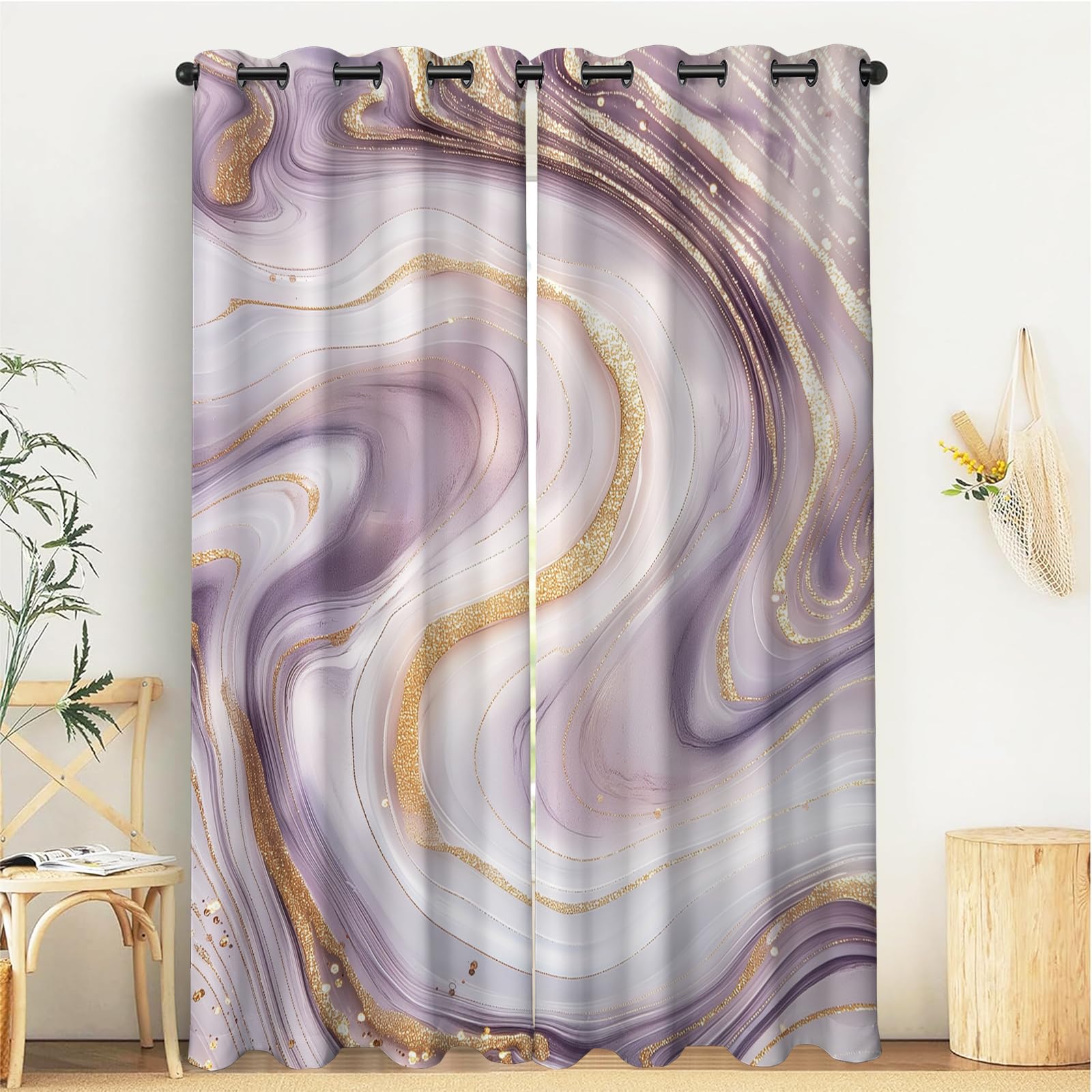 Rideaux chambre enfant occultants violet marbre design moderne