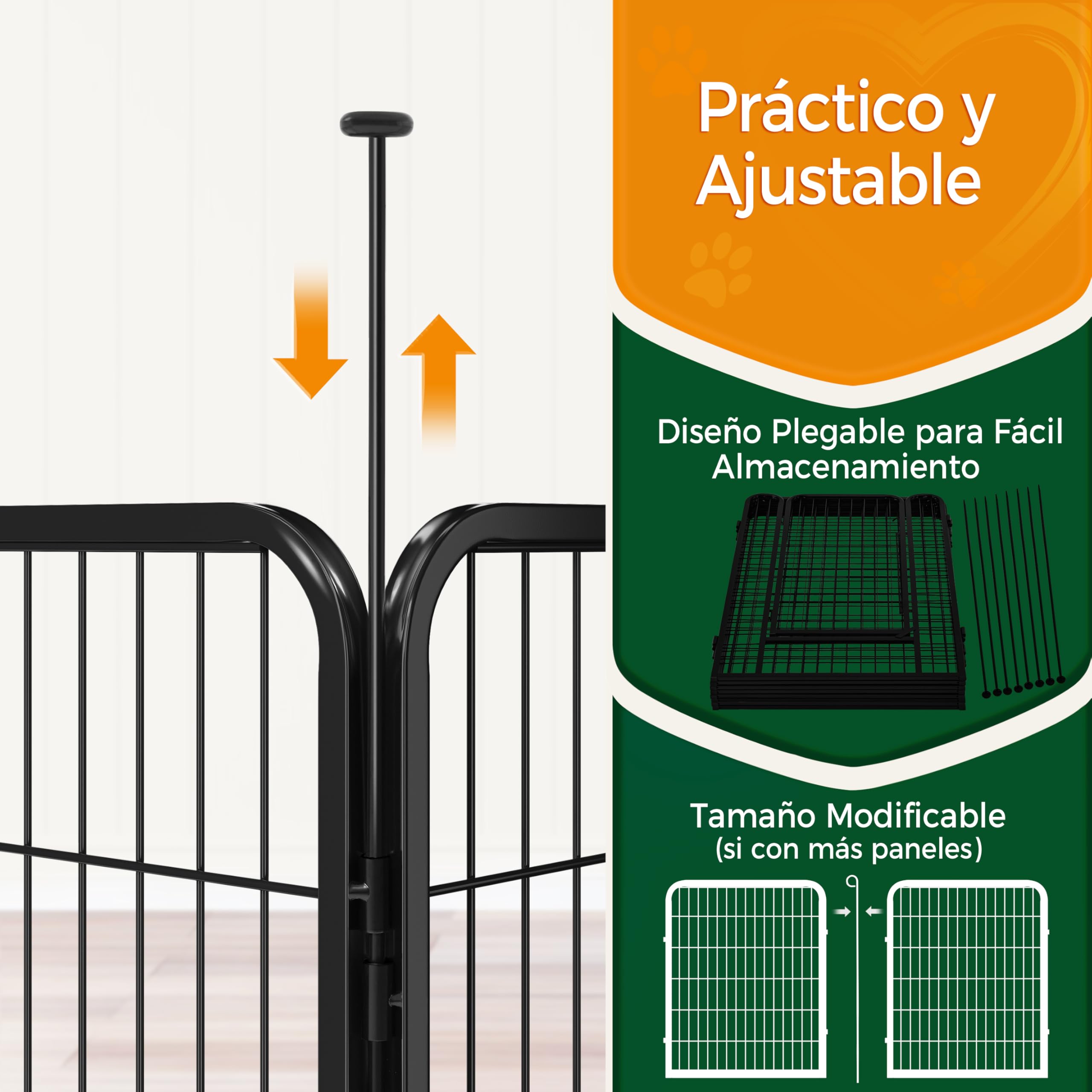 Yaheetech Parque para Perros 8 Paneles de 100 cm de Altura Barras de Conexión con Cabeza Redonda con un Único Pestillo Integrado Corralito para Perros Plegable para Casa y Jardín