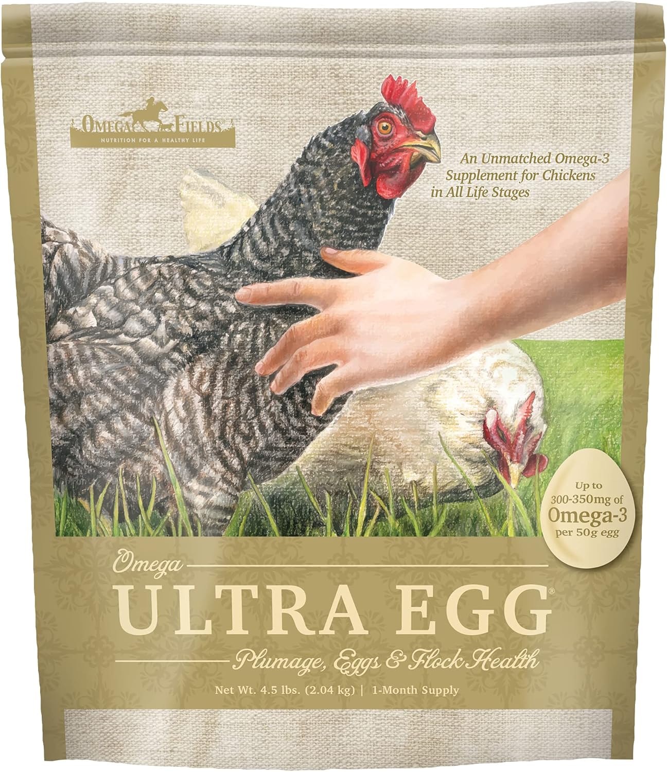 Omega Fields Chicken Supplement for Health and Plumage Egg Production (1 Pouch), 4.5 lb