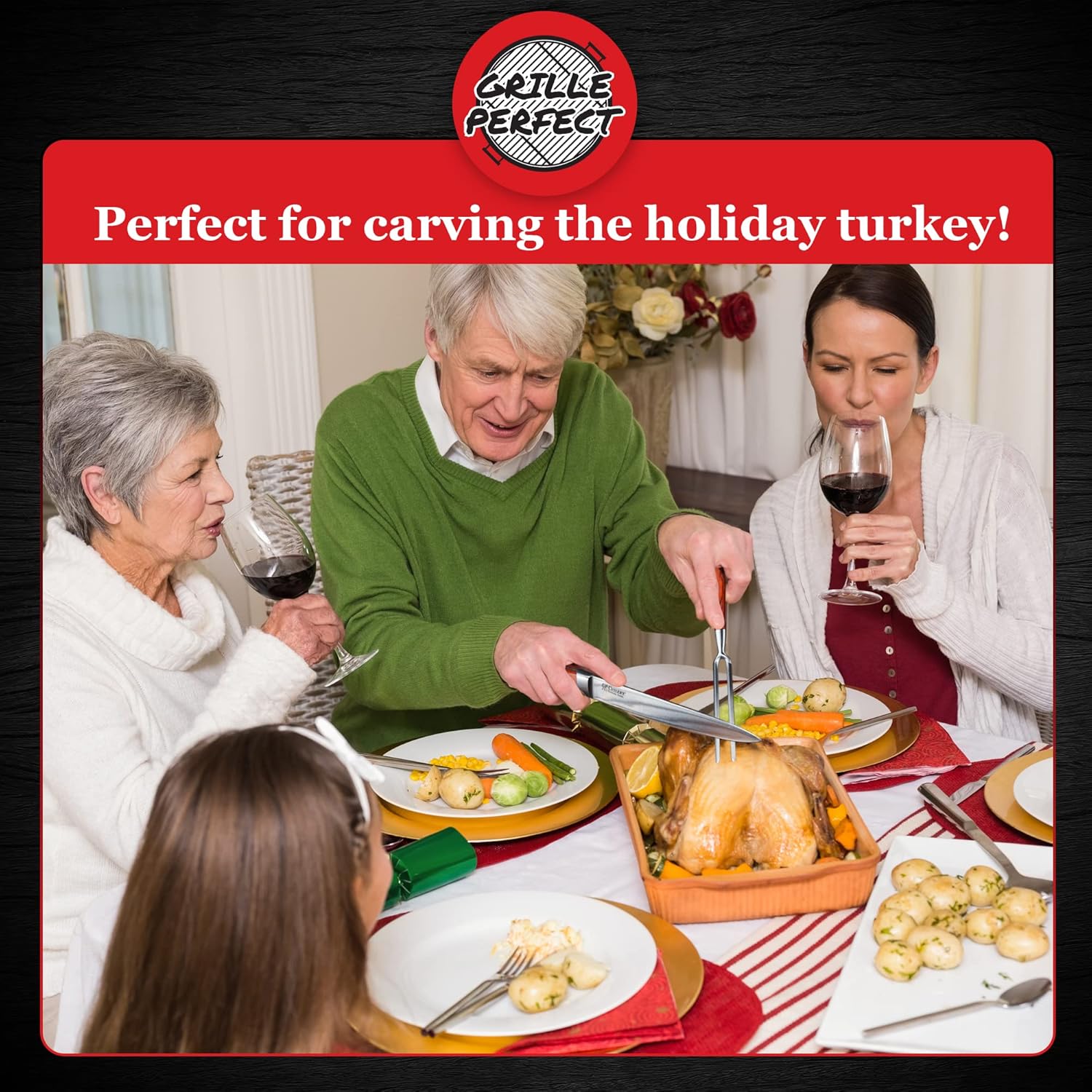 Meat Carving Knife Set with Fork, Kitchen Tool for Turkey, Ham, Pork, Full Tang Stainless Steel, Hardwood Handle and Gift Storage Box - Image 6