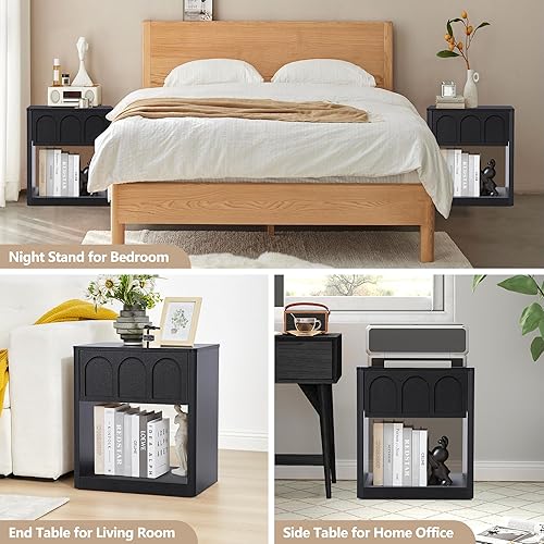 Miniatura 6 de Mesita de noche de madera, mesita de noche de 19.69 pulgadas de ancho con acabado arqueado, modernas mesitas de noche con perfil curvo, mesa