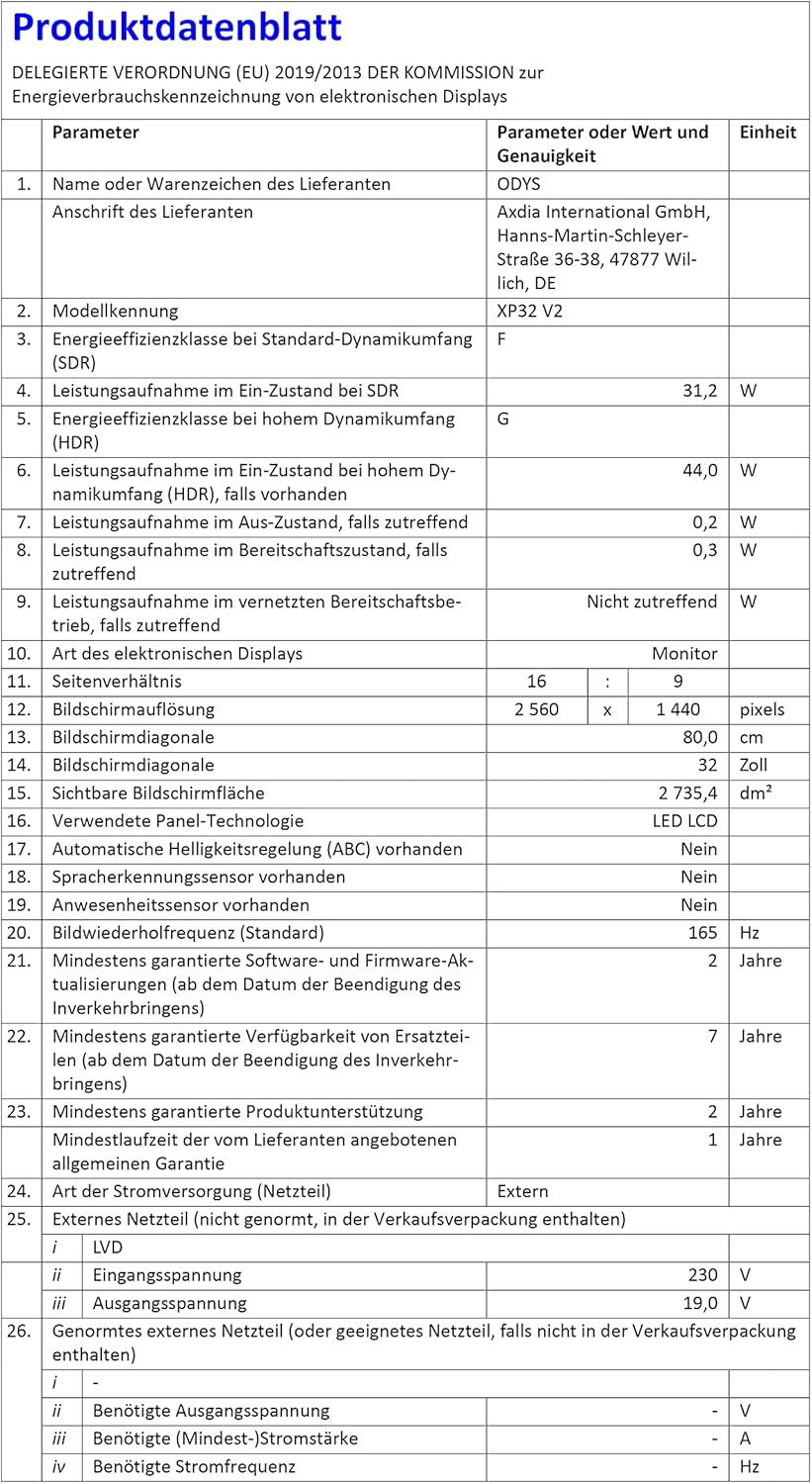 ODYS XP32 curved Gaming Monitor EEK G (A - G) 81.3cm (32 Zoll) 2560 x 1440 Pixel 16:9 HDMI®, Displa ODYS XP32 curved Gaming Monitor EEK G (A - G) 81.3cm (32 Zoll) 2560 x 1440 Pixel 16:9 HDMI®, Displa