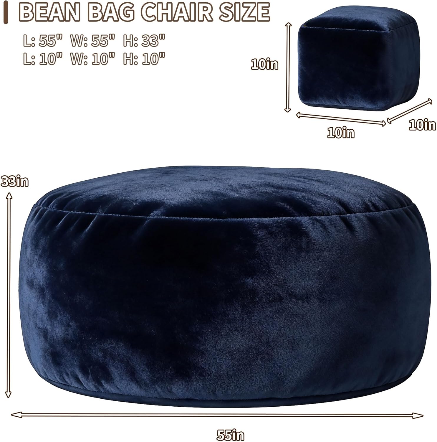 5FT Bean Bag Chairs for Adults with Ottoman, Big Beanbag Chairs with Filler Memory Foam & Machine Washable Cover, Suitable for Bedrooms, Living Rooms, Leisure Reading Blue