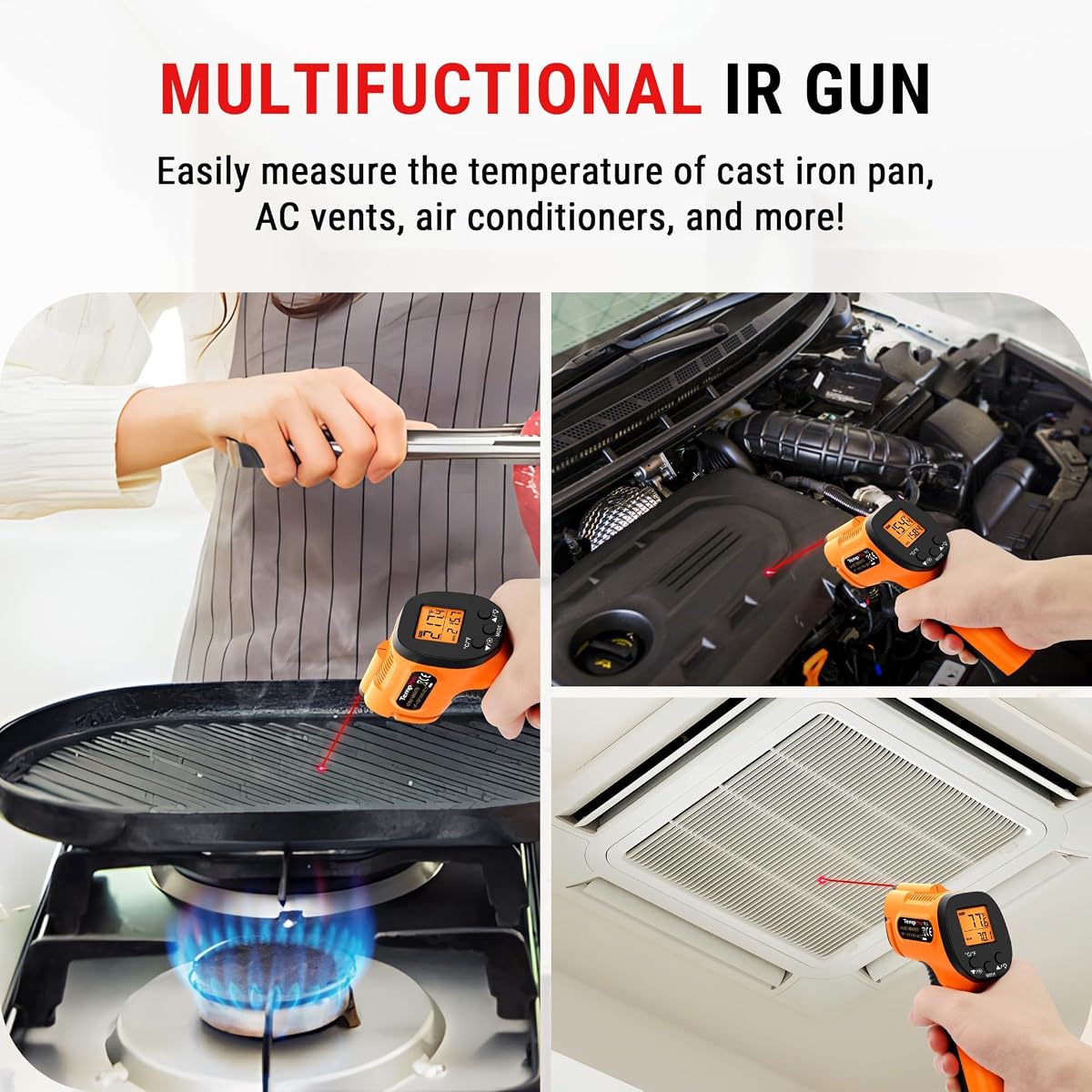 TempPro TempScan Infrared Thermometer Gun for Pizza Oven Griddle HVAC