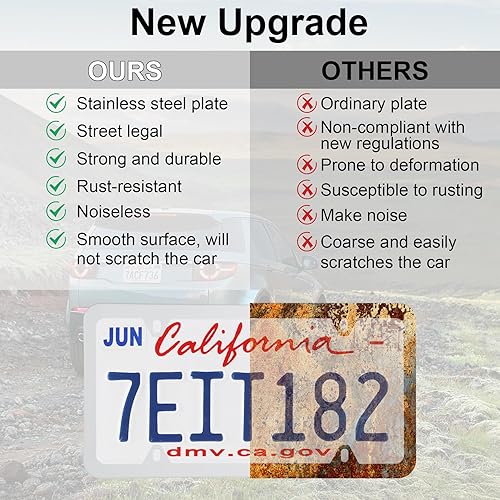 Miniatura 6 de LivTee marcos de acero inoxidable para placa, con 4agujeros, 2unidades, cubierta para placa de auto, diseño delgado con tornillos, arandelas y tapas