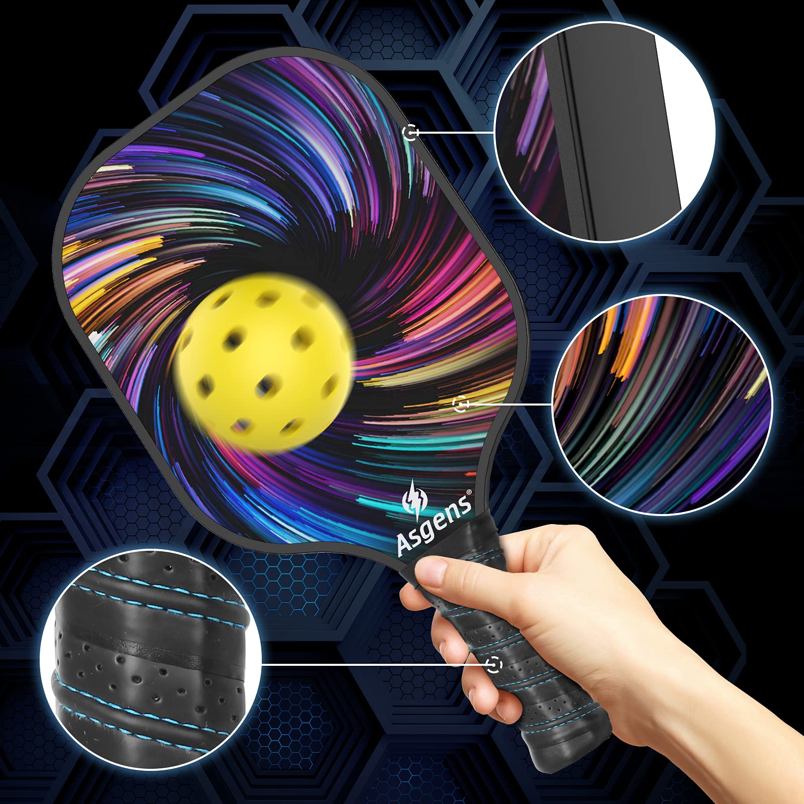 USAPA Pro - Set di 2 racchette da pickleball da pickleball in grafite, leggere, con 1 borsa per il trasporto portatile con 4 palline, per esterni e interni