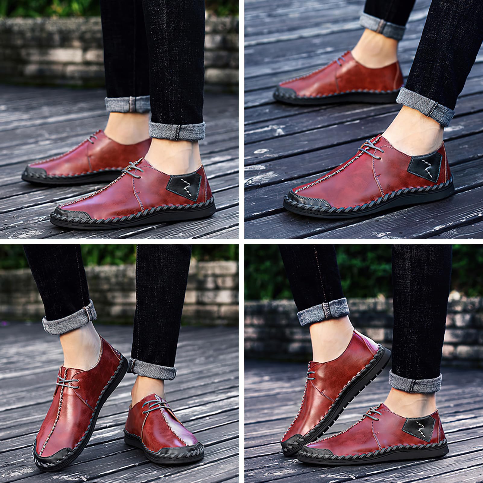 rismart Hombre Mocasine de Cuero Ponte Cosido a Mano Casual Conducción Zapatos de Entrenamiento