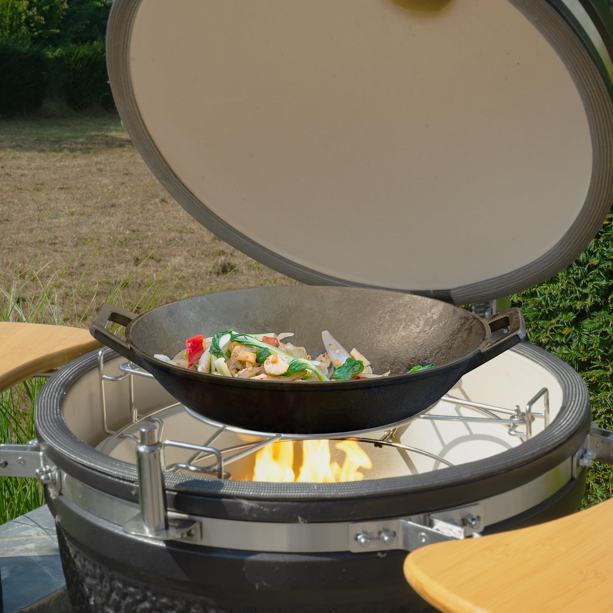 BBQ-Toro Sistema de cocción flexible para parrilla Kamado, diámetro de 52 cm, accesorio de parrilla de acero inoxidable de 3 niveles con parrilla y piedra para pizza, accesorios Kamado, accesorios