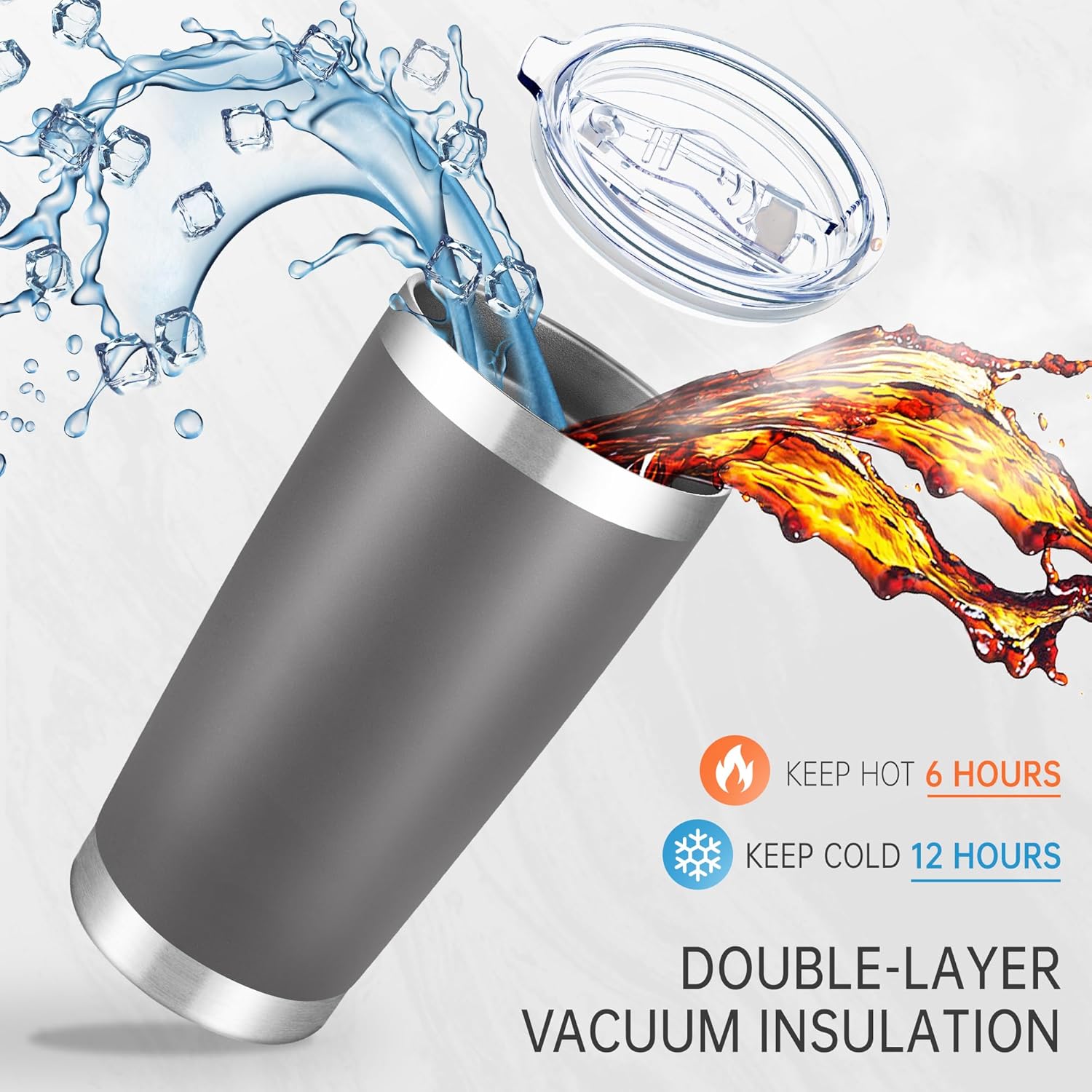20 oz Tumblers Bulk Stainless Steel Tumbler with Lid Double Wall Vacuum Insulated Coffee Mug 20oz Powder Coated Cup for Hot and Cold Drinks, Gray, 6 pack - Image 2