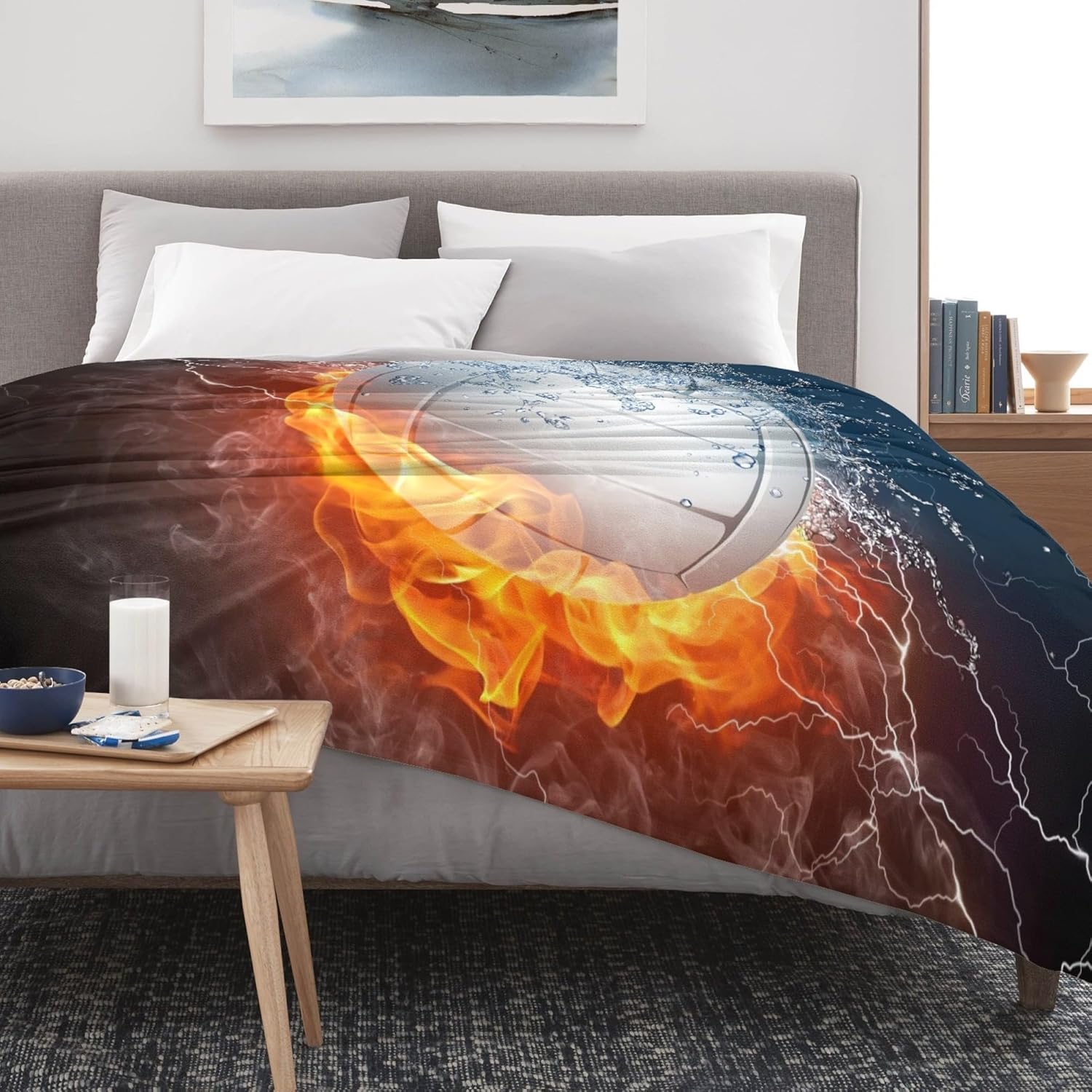 Volleyball Ball Cool Fun Throw Blanket Super Soft Warm Plush Men Boy Bed Blankets for Couch Bedroom Sofa Office Car, All Season Cozy Flannel Plush Blanket for Girls Boys Adults, 80"X60"