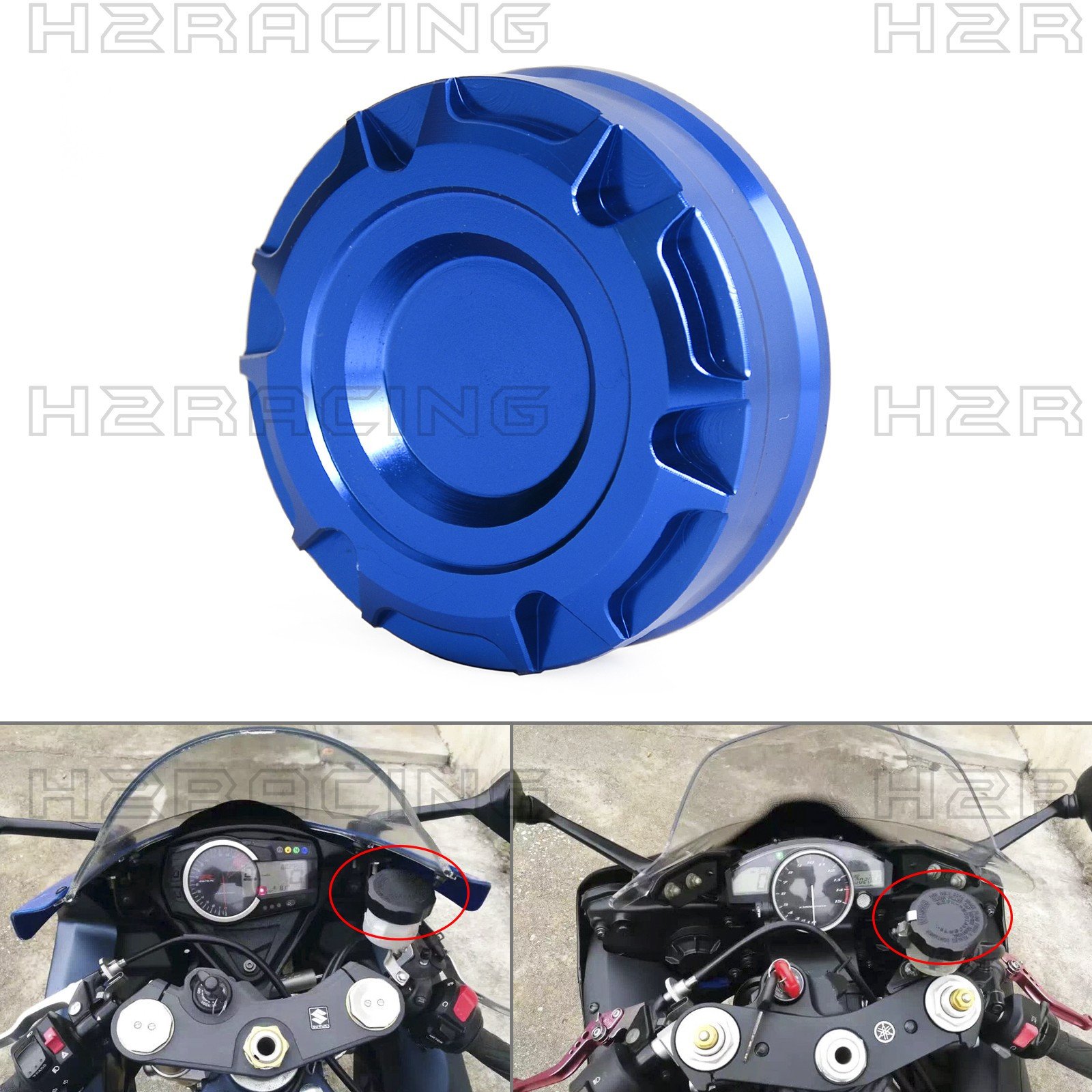 H2RACING Anodized Blue Brake Reservoir Cover Cap for GSXR600/750 2006-2014,GSXR1000 2005-2014,SV650/1000 N/S 1999-2008/2003-2006,SPEED TRIPLE 1050 2005-2010,DAYTONA 675 2007-2012