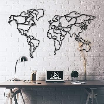 Tubibu Decorative%100 Metal World Map Wall Decoration Home Office Decoration Bedroom Living Room Decor Sculpture (110x60cm)