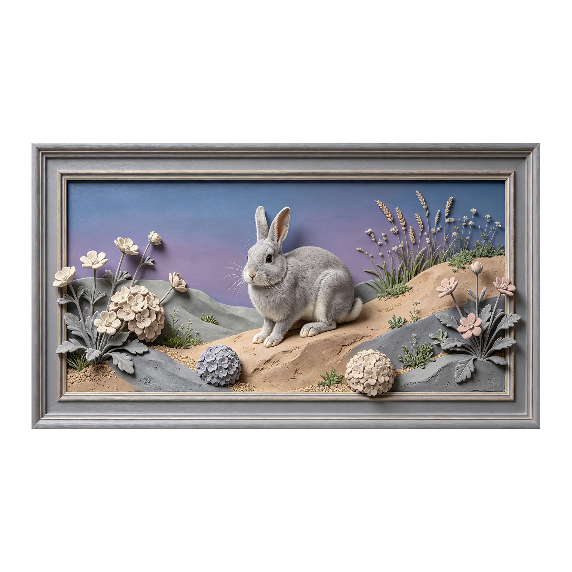 Murasolite 3D 3D Framed Wall Art 50cm×90cm Bunny Meadow Pastoral Landscape Relief Effect SelfAdhesive Fabric Mural Wall Decor, Peel and Stick No Damage to Wall for Bedroom Living Room