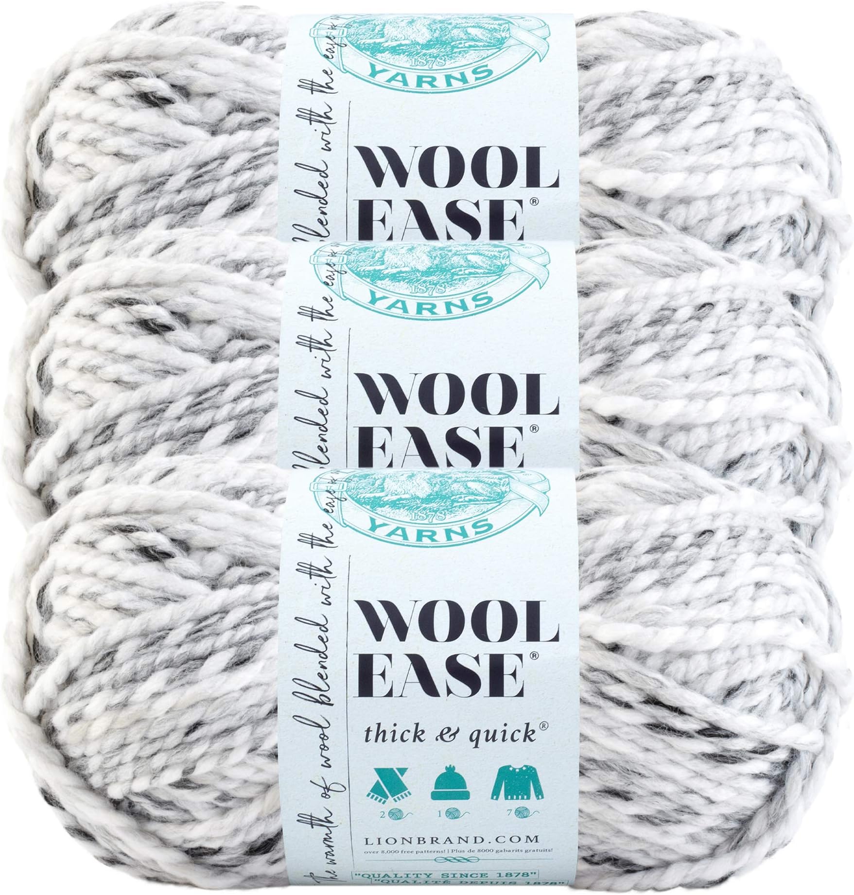 Lion Brand Yarn(3 Pack) 640-505 Wool-Ease Thick and Quick 97 Meters, Marble