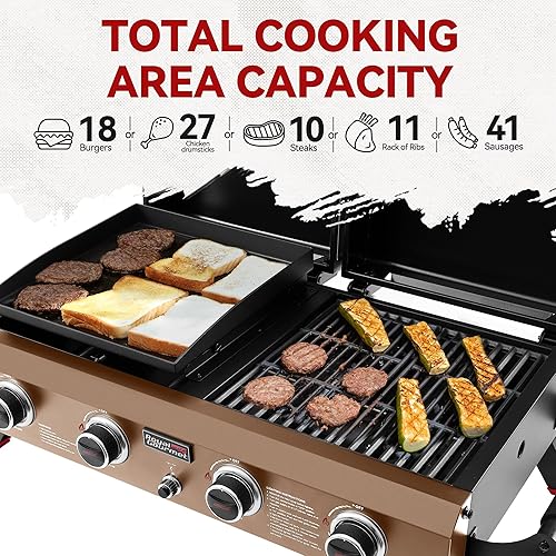 Miniatura 6 de GD4002TPY - Combo de parrilla y plancha de mesa portátil con capucha, 4 quemadores portátil de gas propano para patio trasero, campamento, picnic y