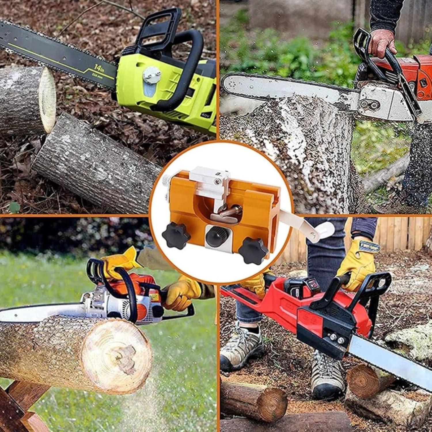 Chainsaw Sharpening Jig Kit, Deluxe Chain Saw Sharpener Chainsaw Sharpener Tool Hand Hand-Crank Sharpener 3 Grinding Heads for Electric Saws Garden Tool Sharpener