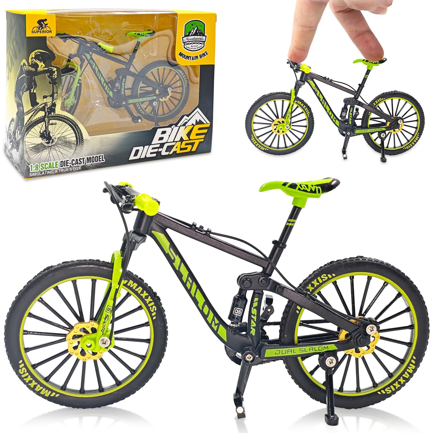 Vélo Miniature, Vélo Doigt Finger Bike BMX Mini Vélos Jouet Modèle Vélos Montagne Décoration pour Gâteau Jouets Finger Décoration de Bureau Cadeau Créatif (Vert)
