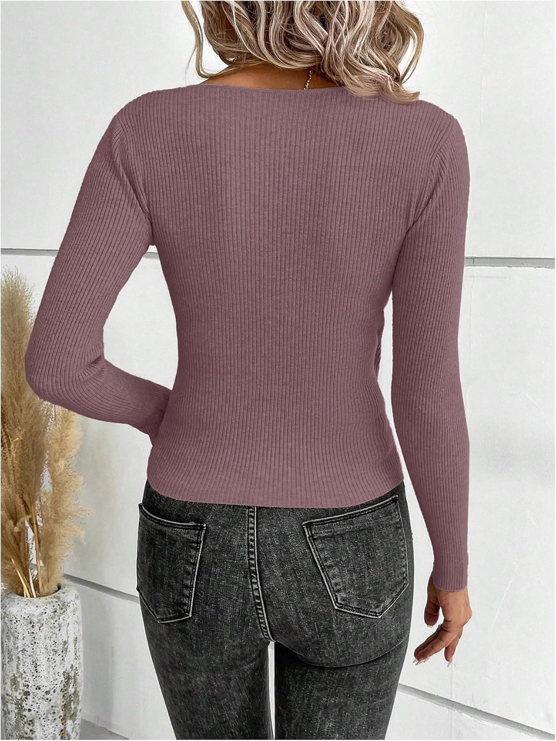 SOLY HUX Sweaters for Women V Neck Criss Cross Wrap Front Long Sleeve Sweater Knit Pullover Fall Tops - Image 2