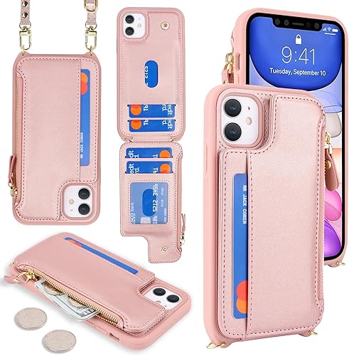 Miniatura 35 de Cavor for iPhone 11 Wallet Case with Card Slots Holder,Premium PU Leather Kickstand Feature Case [Wrist Strap] Double Magnetic Clasp Shockproof Flip