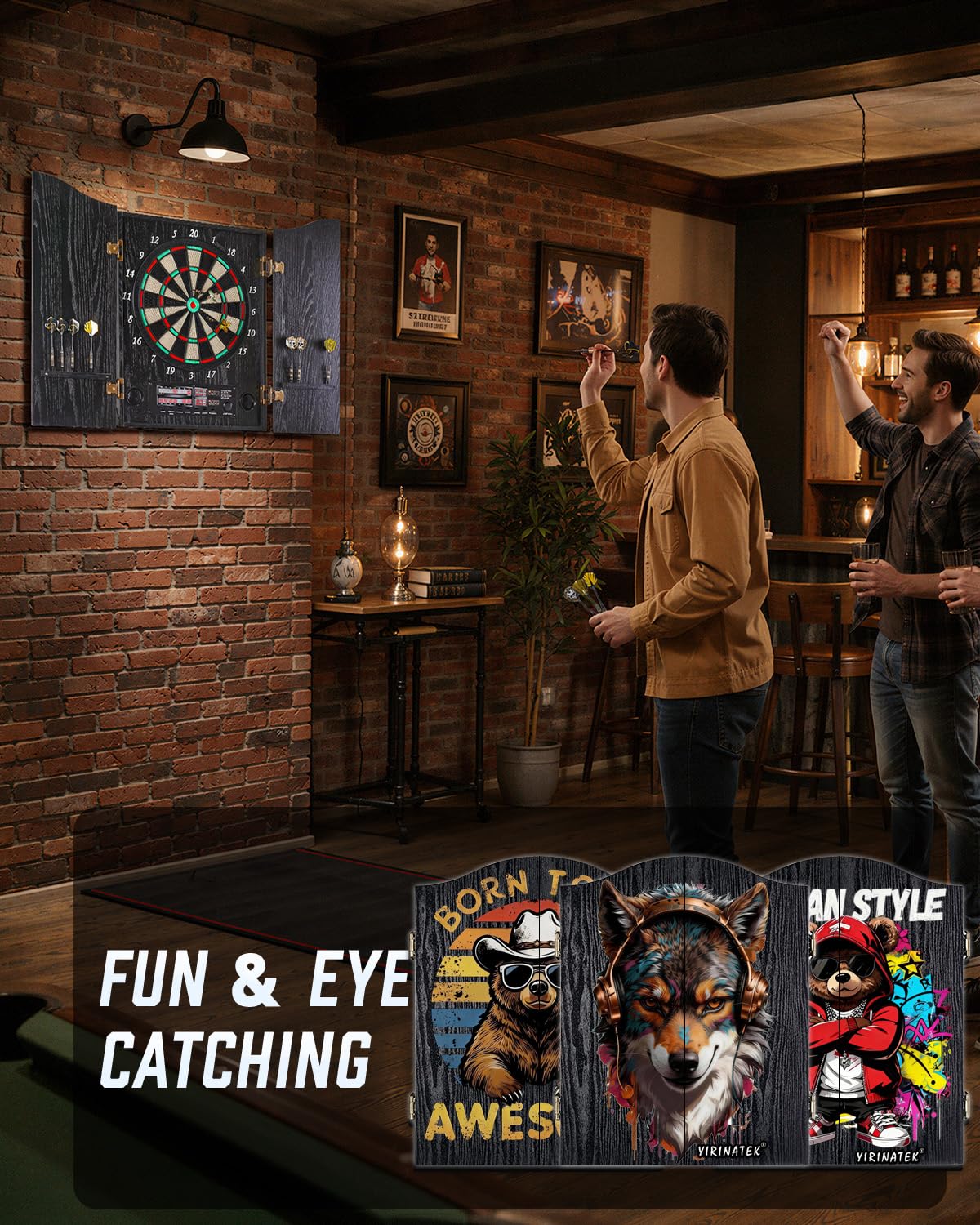 Jeu de Flechette Electronique avec Armoire en Bois Idéale pour La Famille | 25 jeux intégrés (Cricket, 301, 501), 1–8 joueurs, 50 pointes de rechange