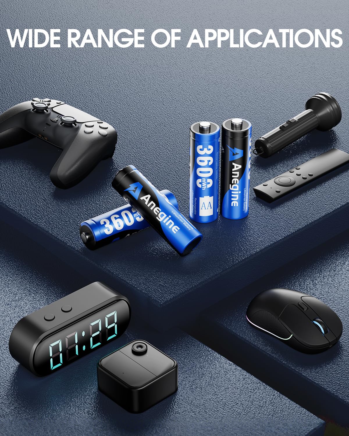 Anegine Lithium Batterie AA Akkus Wiederaufladbar mit Ladegerät 3600mWh 1,5V Aufladbare Blink Batterien AA Lithium Batterie Ladezyklen bis zu 2000+ (12er-Pack)