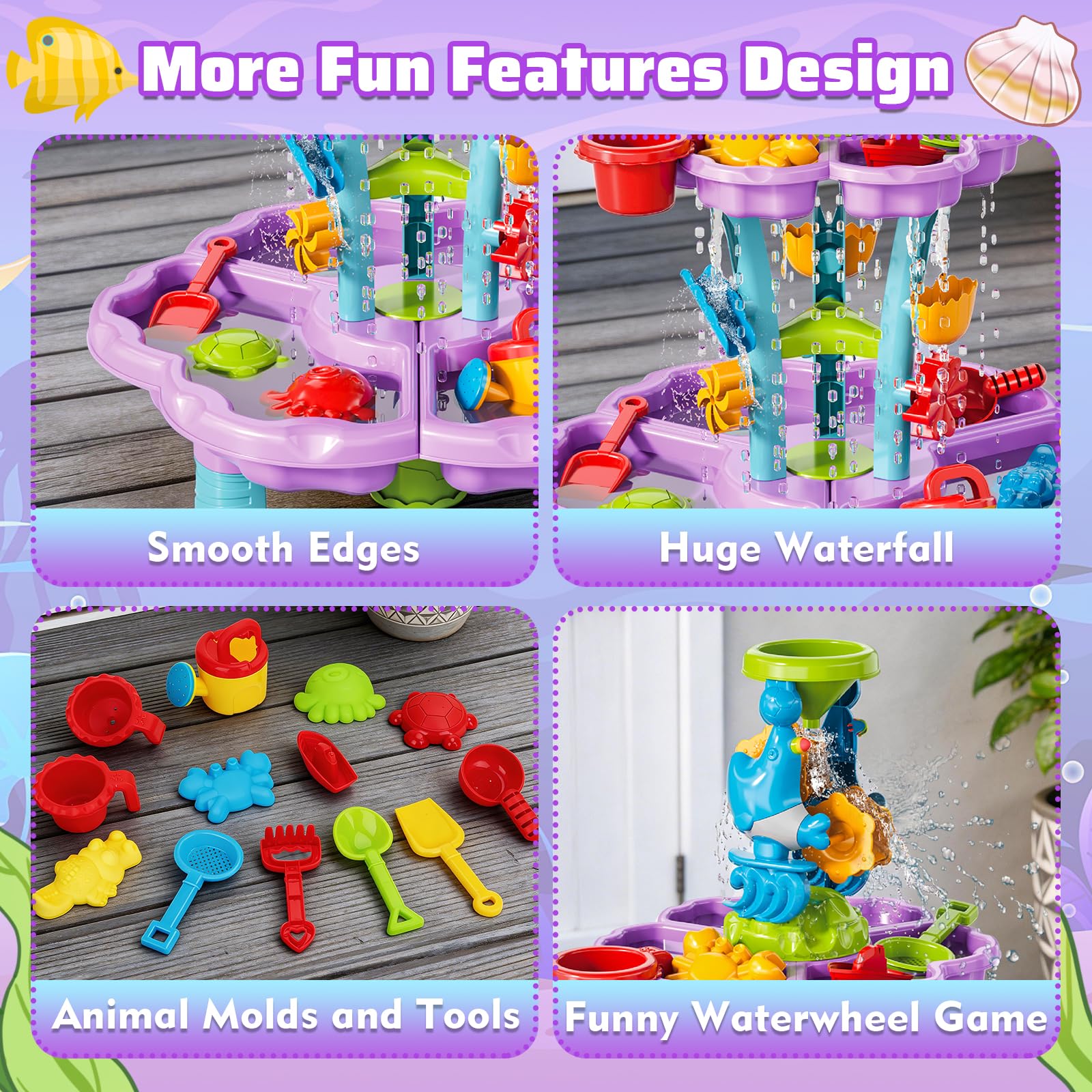 deAO Tavolo Acqua Bambini 3+ Anni – Tavolo Sensoriale Multilivello con Cascata e Fontana, Set 13 Accessori con Secchiello e Pale, Giochi da Esterno per Bambini Giardino Sabbiera