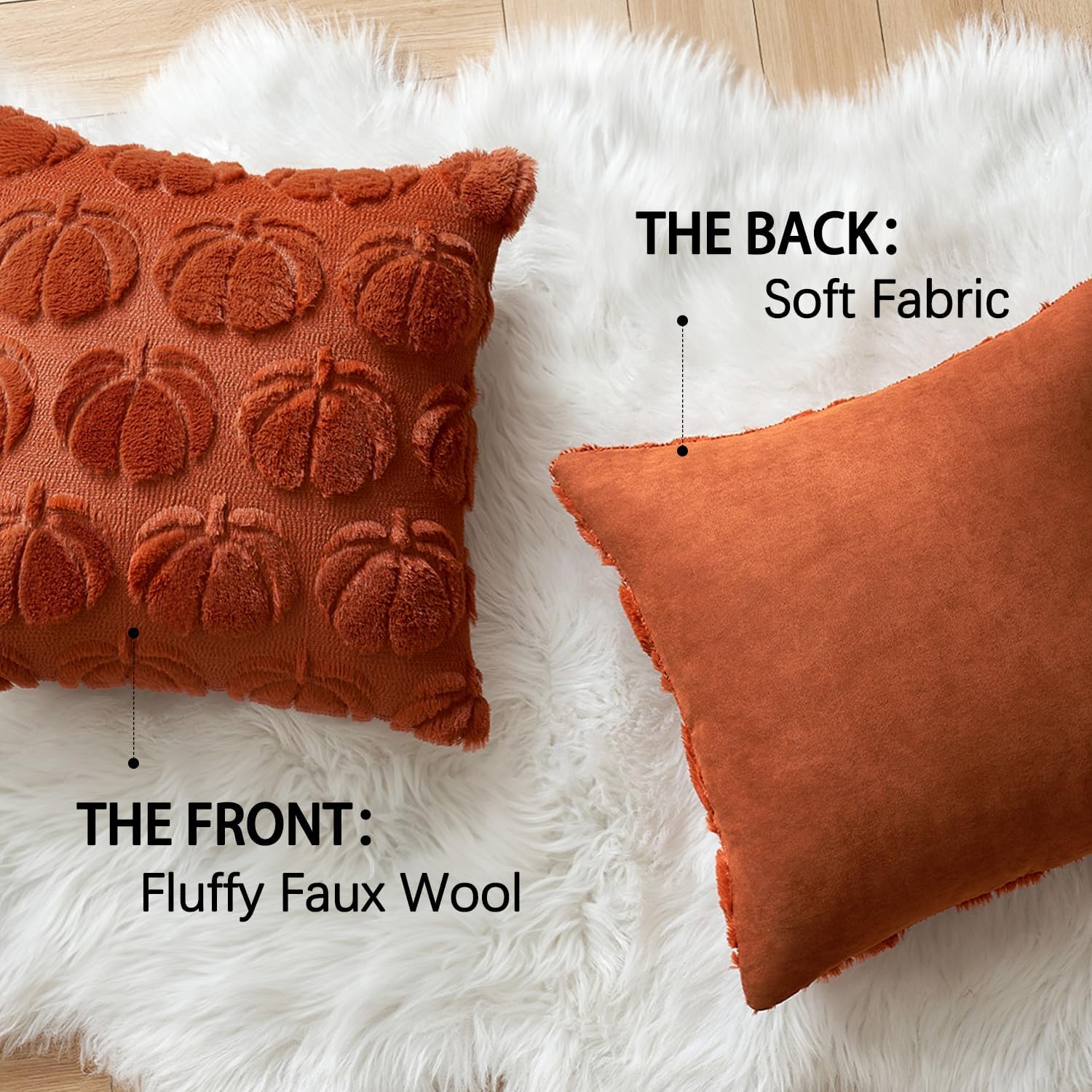 MIULEE Fall Throw Pillow Covers 26x26 Set of 2 Autumn Decorations Rust Pumpkin Accent Pillowcase for Outdoor Porch Sofa Couch Bed Living Room Plush Faux Fur Halloween Farmhouse Home Decor