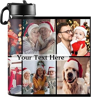 Custom Christmas Water Bottles with Photos Text 18oz/32oz Stainless Steel Insulated Water Bottle with Straw Personalized Coffee Mugs Cups Christmas Gifts for Dad Mom Grandpa Grandma Husband Boyfirend