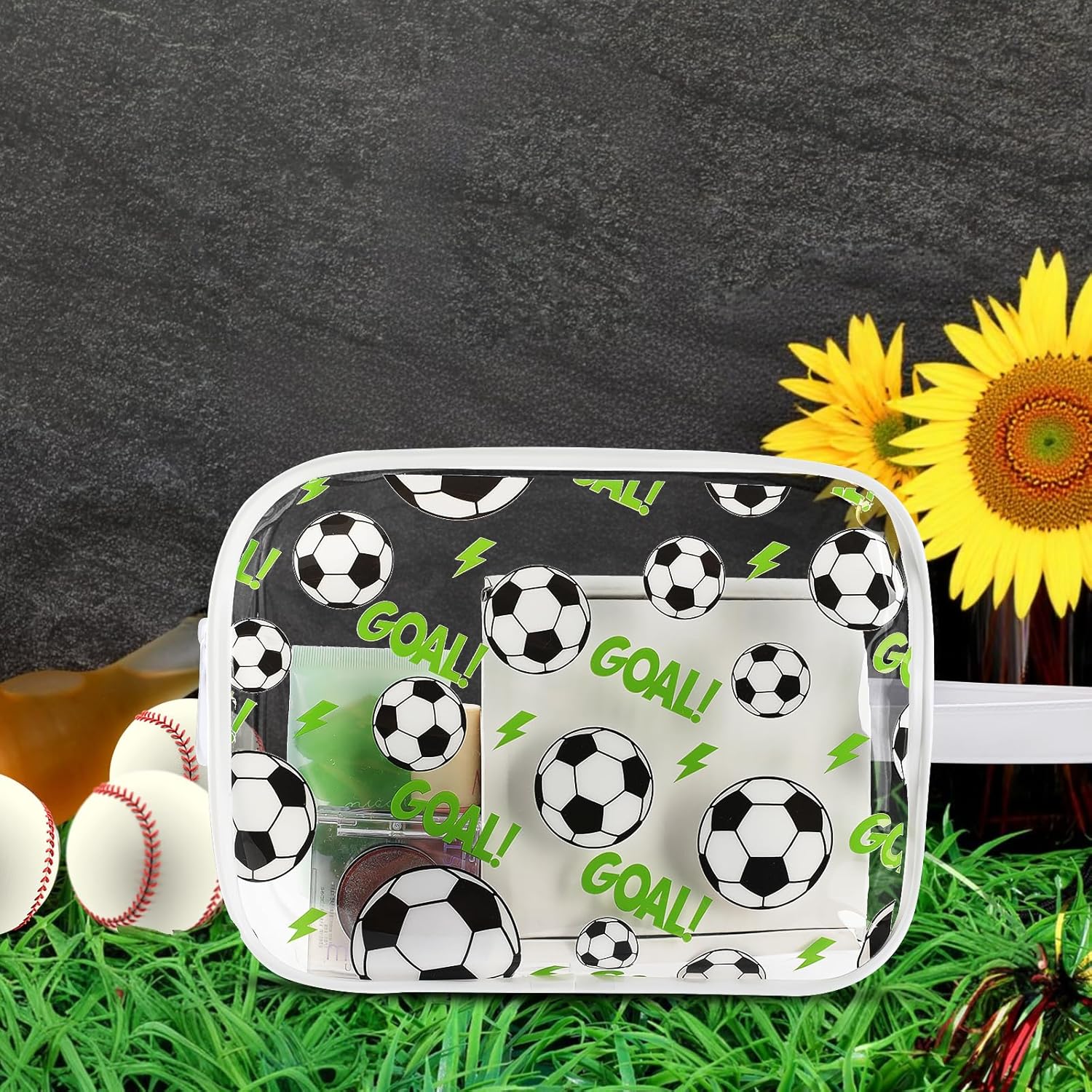 Lebaley 16PCS Soccer Team Gifts Cosmetics Bag - PVC Clear Portable Makeup Bags Organizer 7 x 5.5 x 1.7 '' Waterproof Sport Zippered Toiletry Carry Pouch for Soccer Coach Travel Party Supplies - Image 6